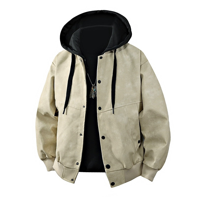 Men's suede-look hooded jacket with snap button placket, oversized cut & ribbed cuffs Mune Fashion