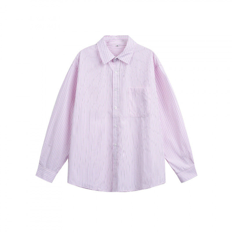 Women's oversized shirt made of cotton blend with fine pinstripes and chest pocket Mune Fashion