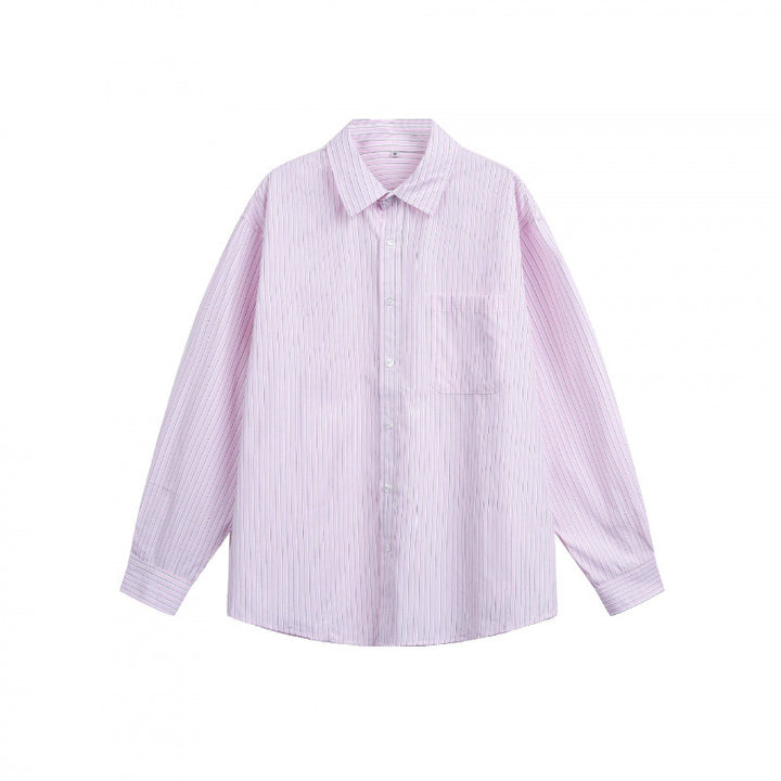 Women's oversized shirt made of cotton blend with fine pinstripes and chest pocket Mune Fashion