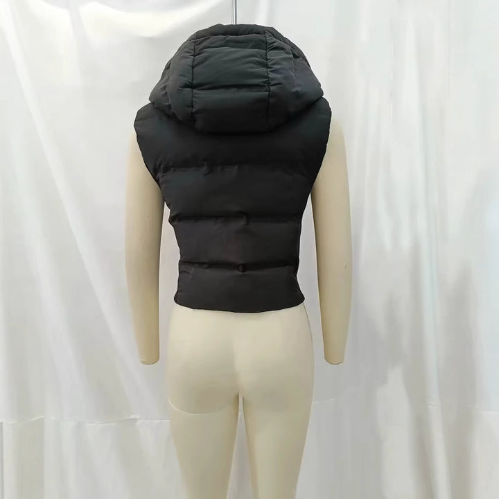 Unisex padded quilted vest with hood and side drawstring inserts Mune Fashion