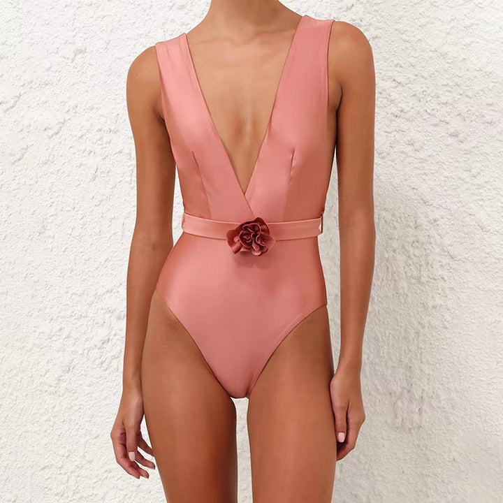 Women Elegant Swimsuit with Flower Appliqué Mune Fashion