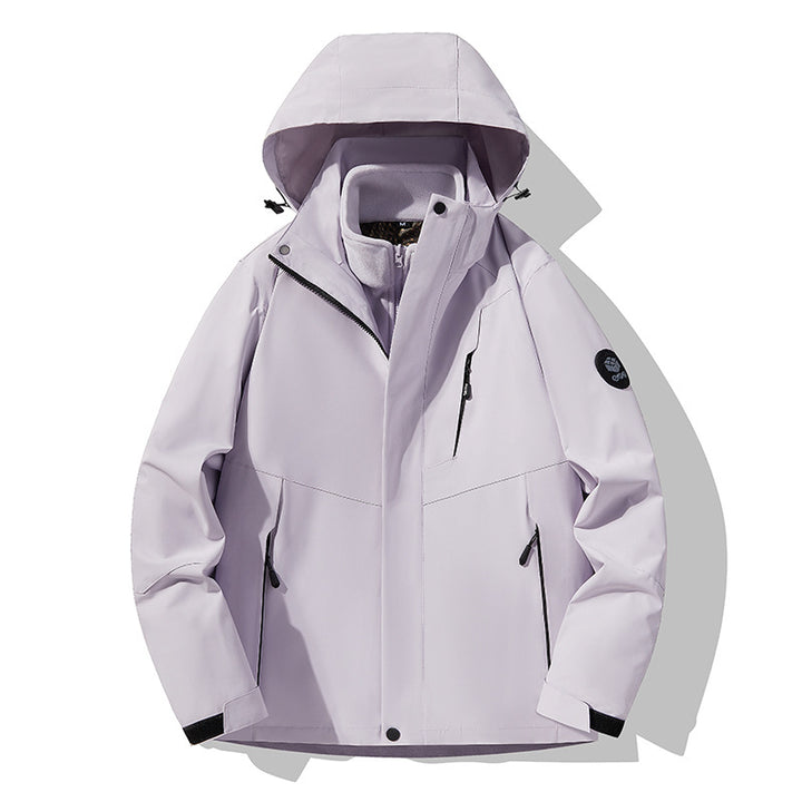 Men's three-layer breathable softshell trekking jacket with integrated fleece collar and adjustable hood Mune Fashion
