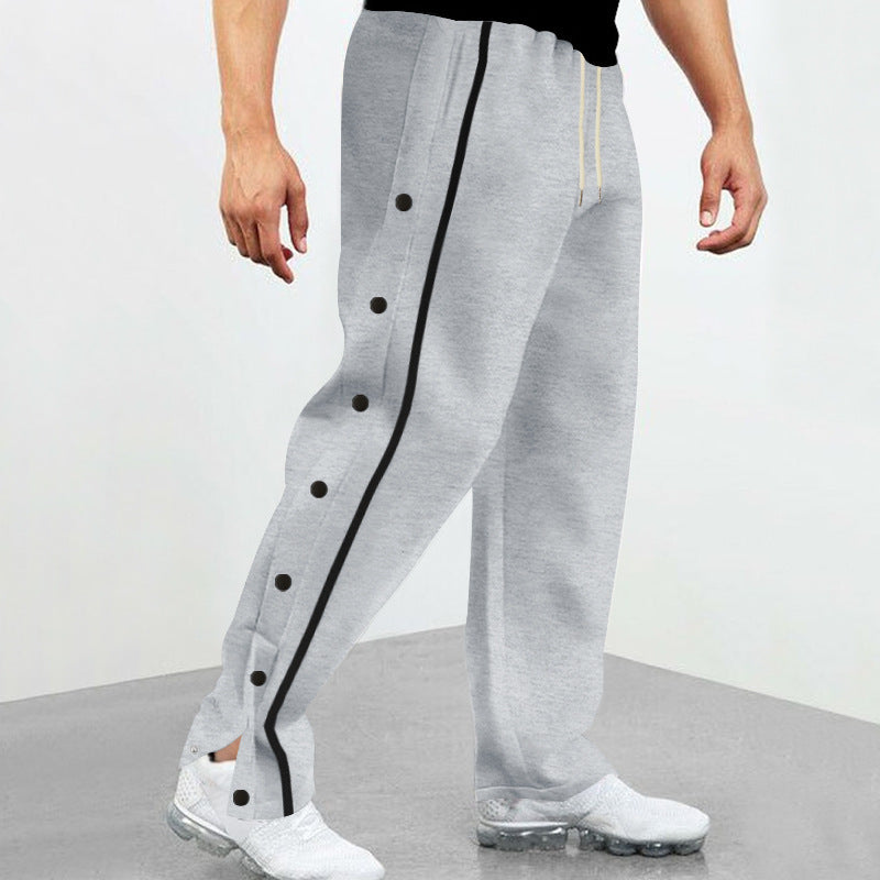 Men's Snap Track Pants with side snap buttons, contrasting side stripe, and elastic drawstring waistband Mune Fashion