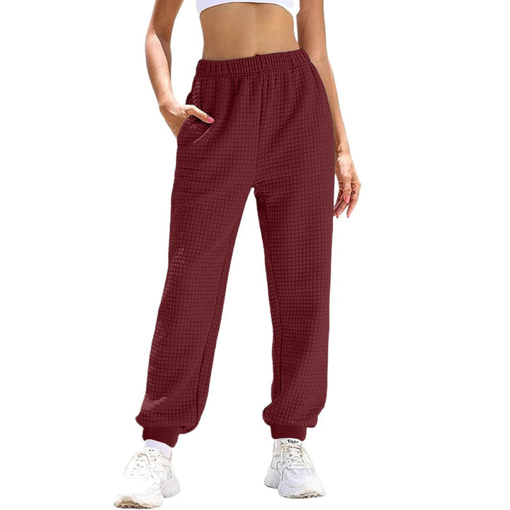 Women's Casual Waffle Knit Lounge Pants with High Elastic Waistband and Cuffs