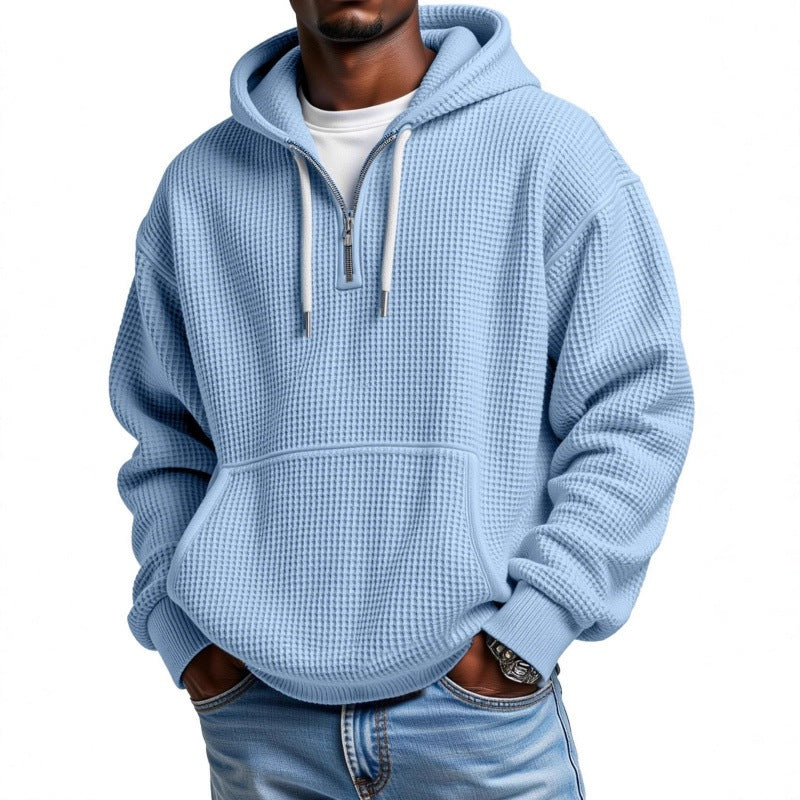 Men's Waffle Knit Halfzip Hoodie with Kangaroo Pocket Mune Fashion