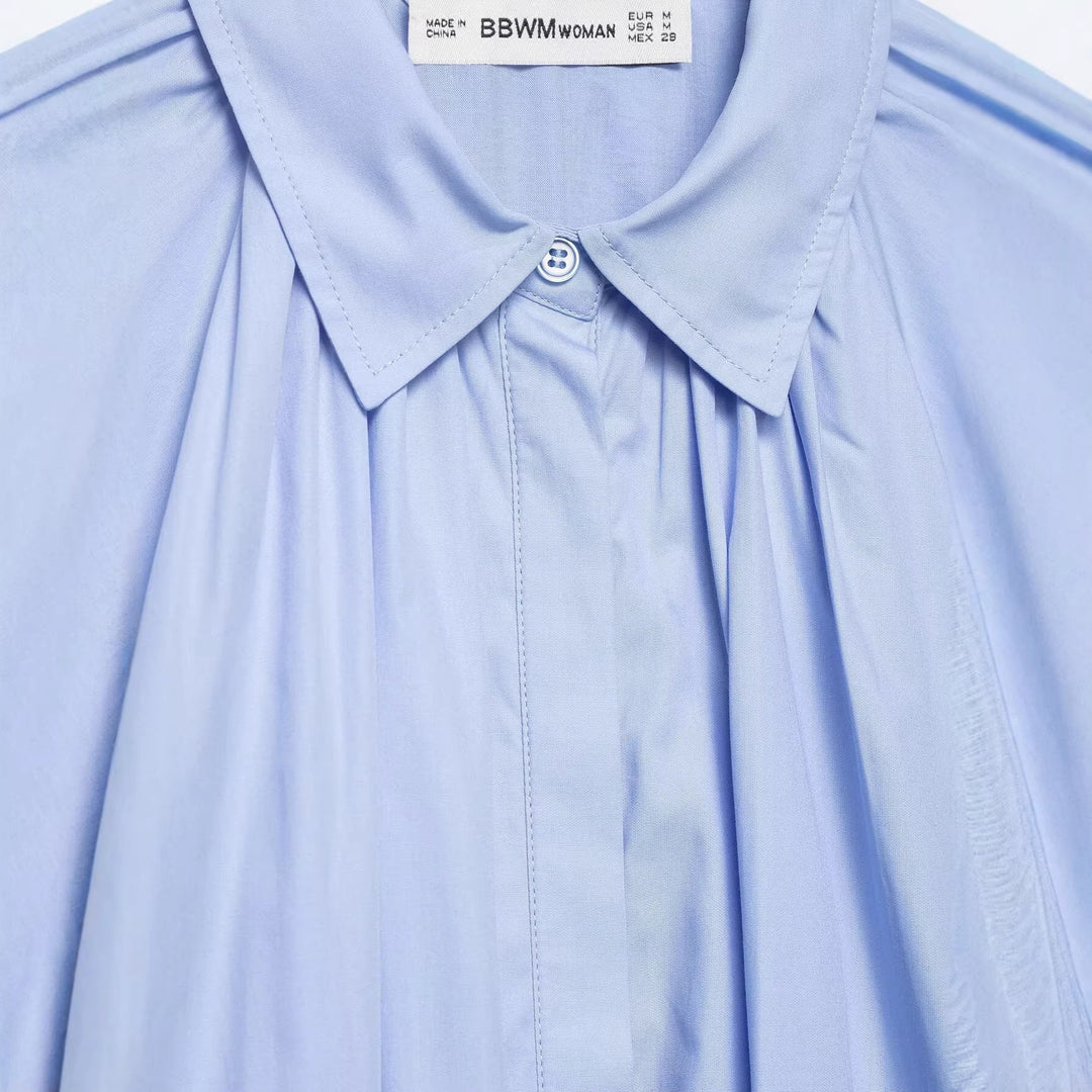 Women's Oversize Shirt Blouse with Pleats, Balloon Sleeves and Ruffled Hem Mune Fashion