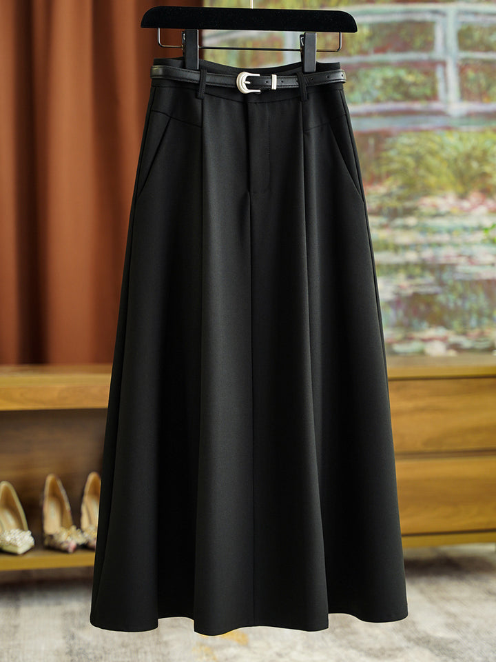 Women Elegant Midi Skirt with Waist Belt Mune Fashion