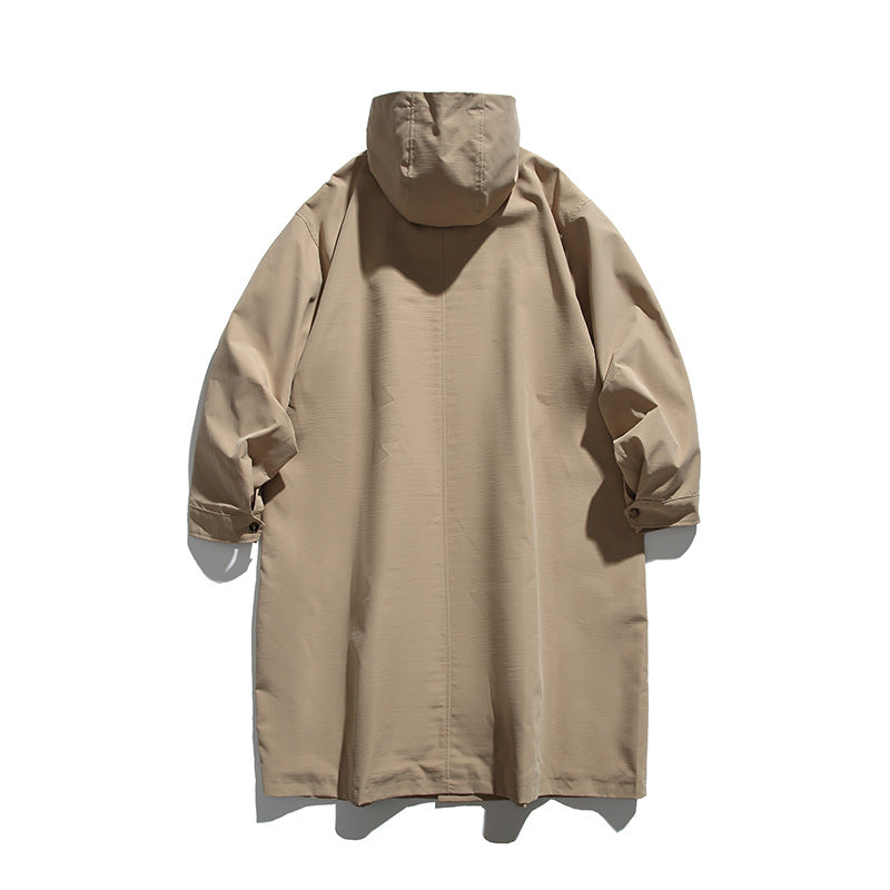 Unisex Longer Hooded Coat in Boxy Cut with Concealed Button Placket and Large Flap Pockets Mune Fashion