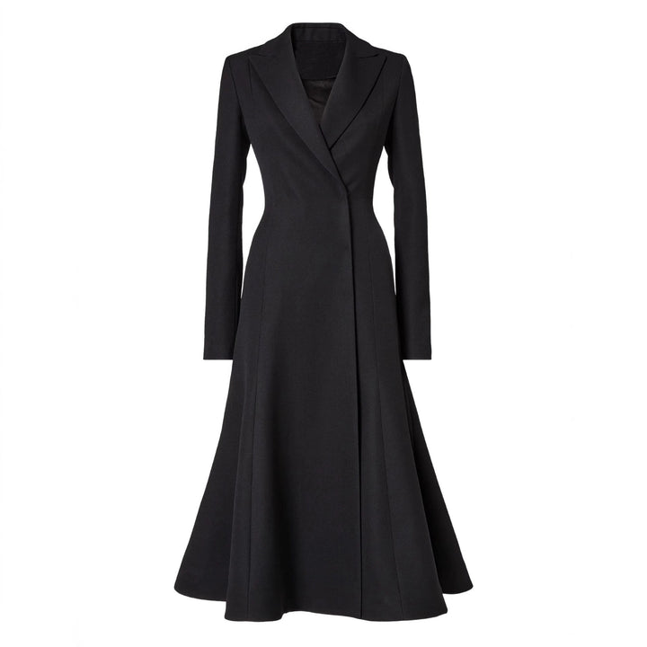 Women tailored long blazer coat with flared skirt part Mune Fashion