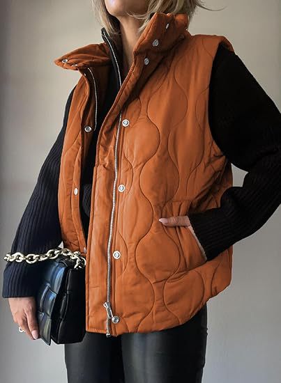 Women's Functional Padded Vest with High Stand-Up Collar, Zipper and Side Pockets Mune Fashion