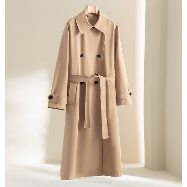 Men's Long Double-breasted Trench Coat with Oversized Cut and Notched Collar Mune Fashion