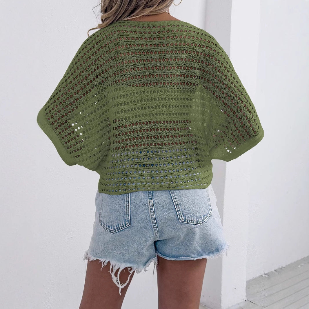Women's casual crochet top with decorative flower details