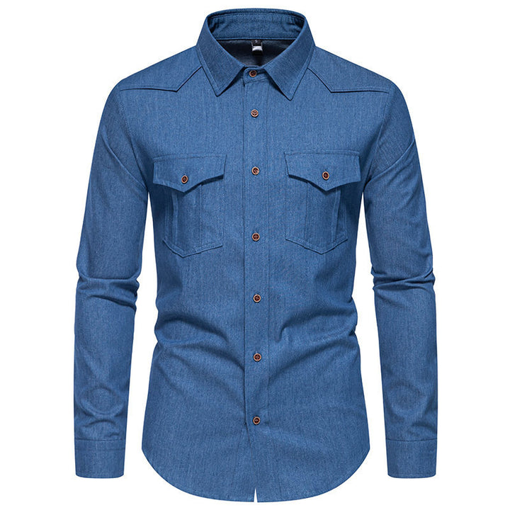 Men's denim shirt with western yoke, patch breast pockets, and narrow casual fit Mune Fashion