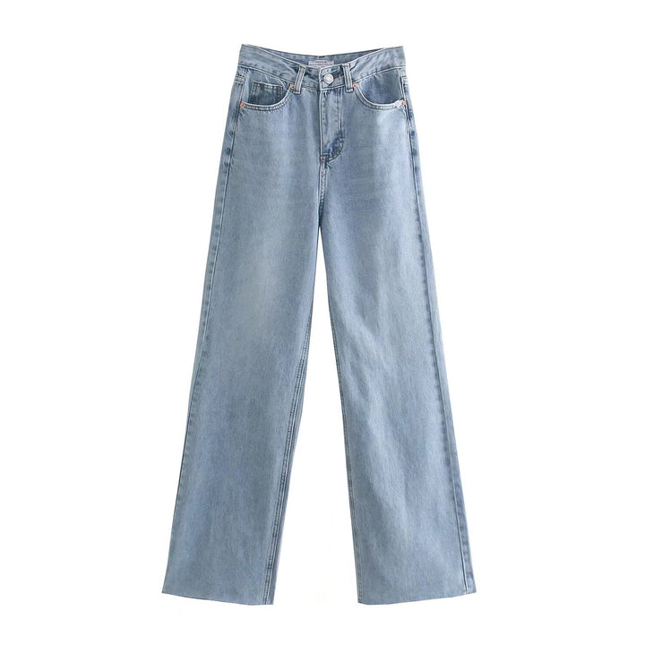 Women's high-waisted wide-cut jeans with wide leg, high waist and raw hem Mune Fashion