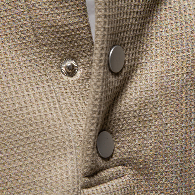 Men's waffle texture Henley pullover with short snap button closure and ribbed cuffs Mune Fashion