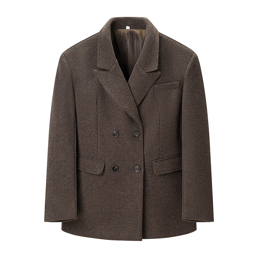 Men's Double-Breasted Wool Blazer with Warm Wool Blend, Notched Lapel and Flap Pockets Mune Fashion