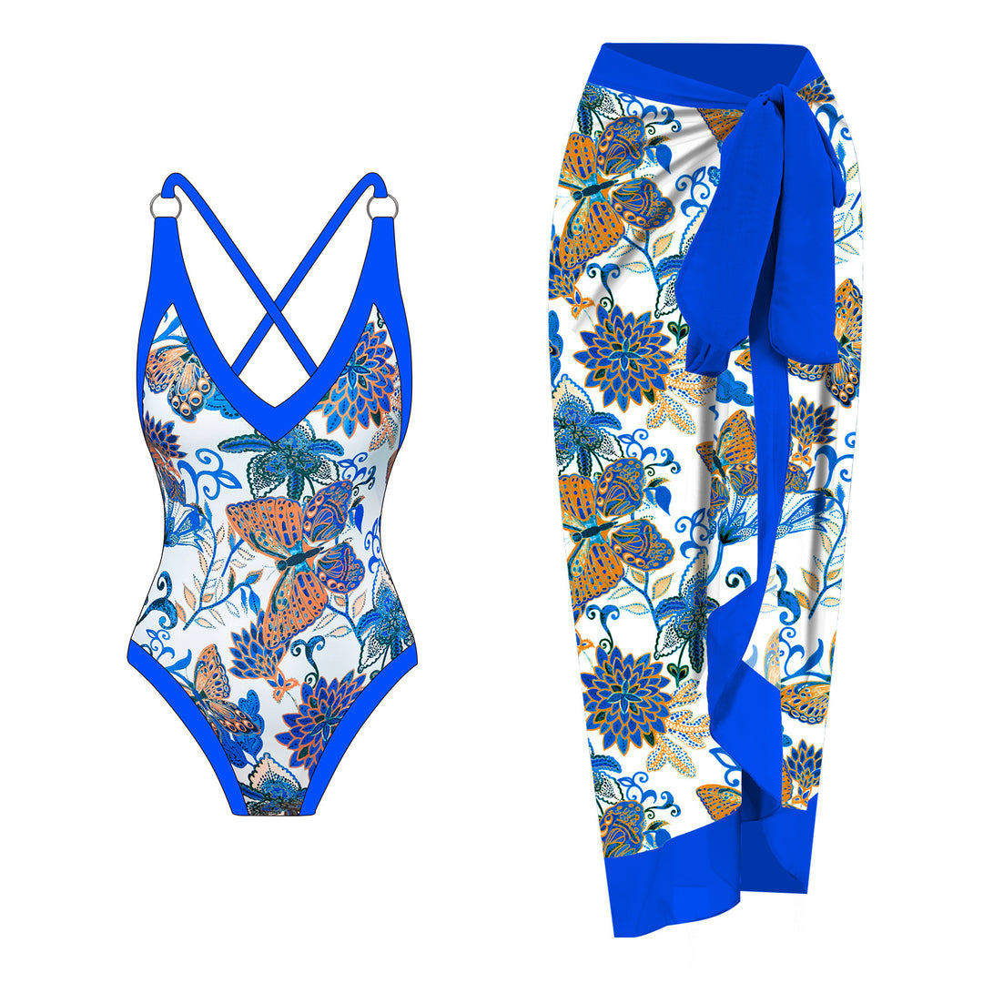 Women's swimsuit with floral design and matching beach skirt Mune Fashion