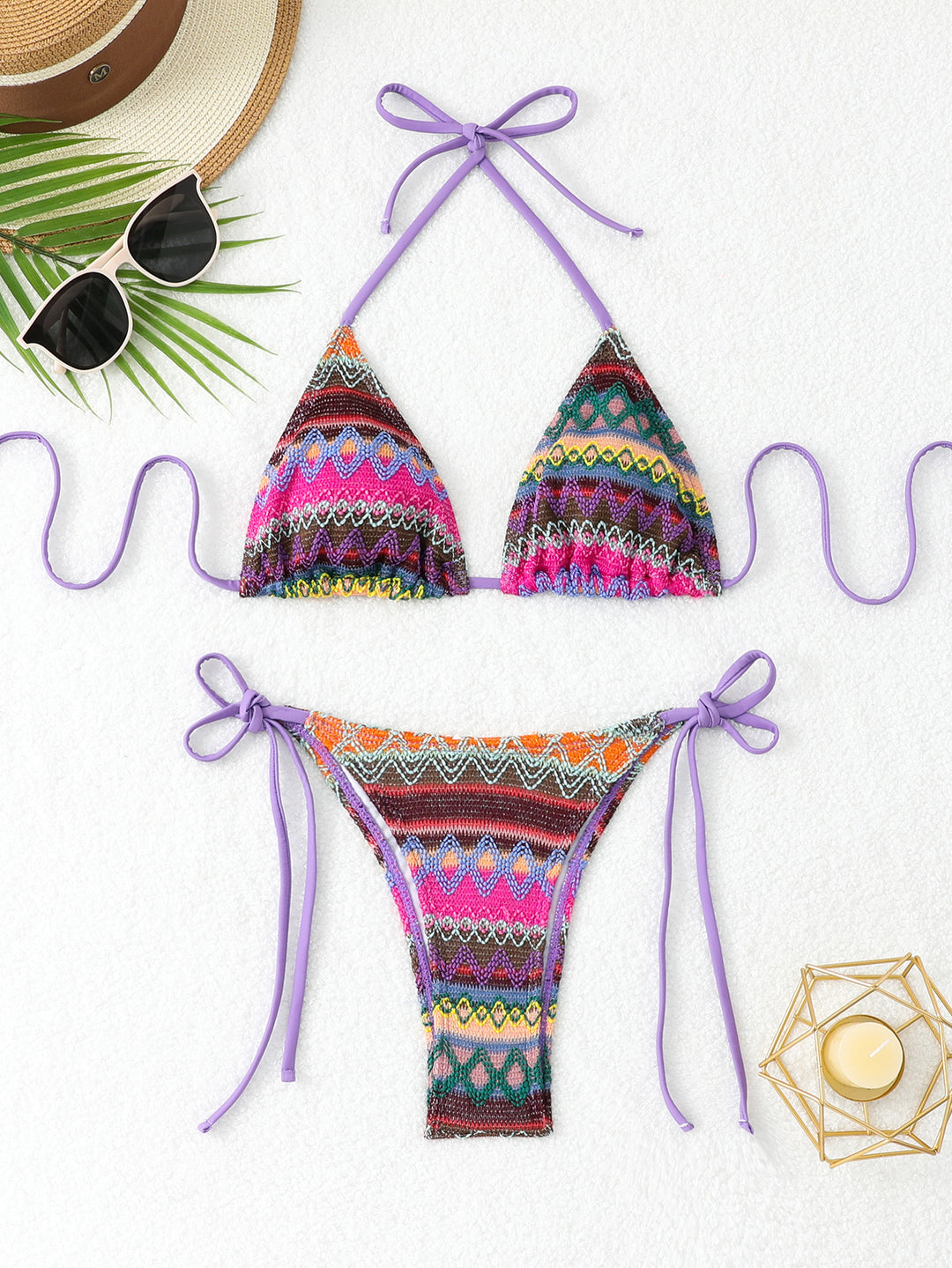 Women's Triangle Bikini with Colorful Ethnic Pattern Mune Fashion