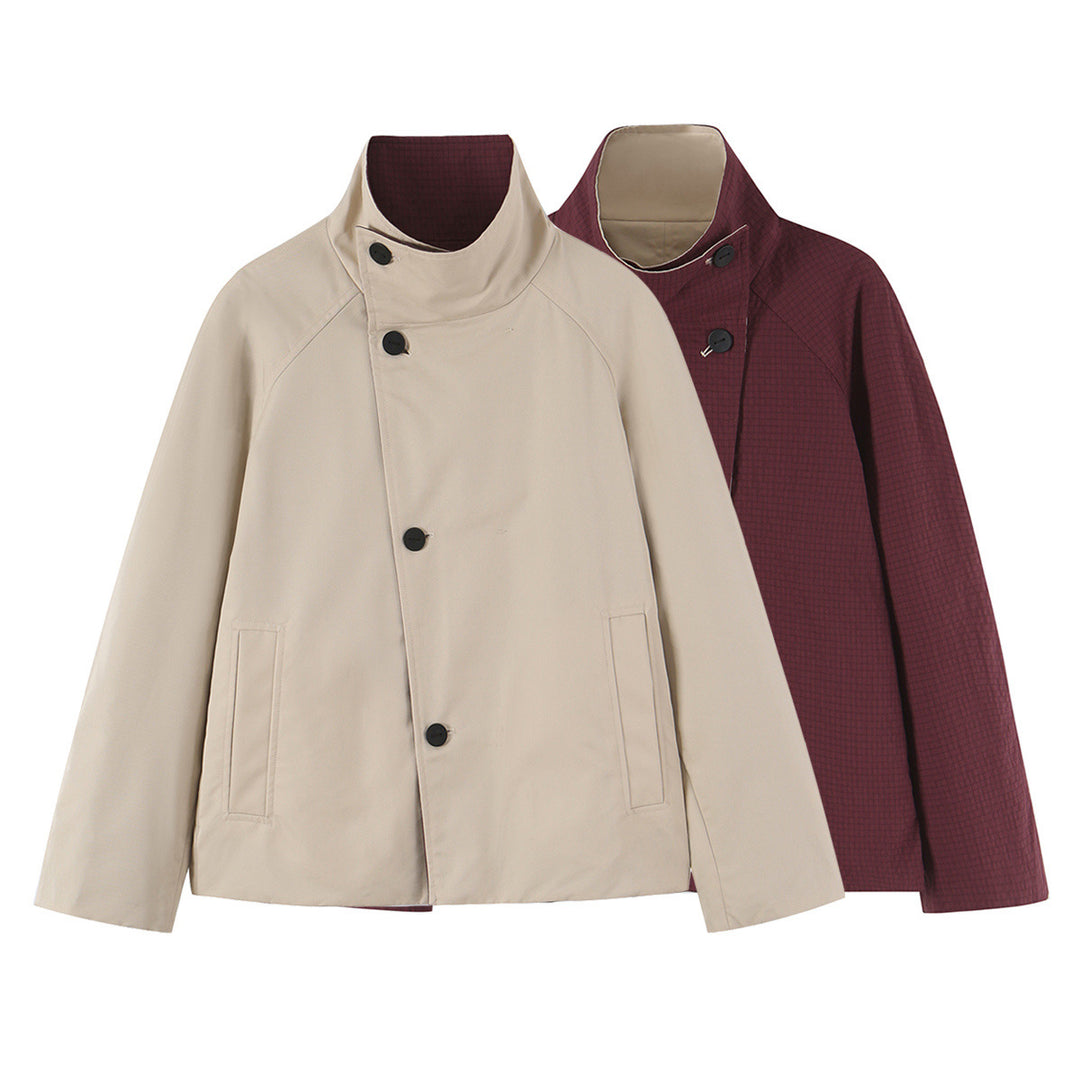 Women's short jacket with high stand-up collar and asymmetrical button placket Mune Fashion