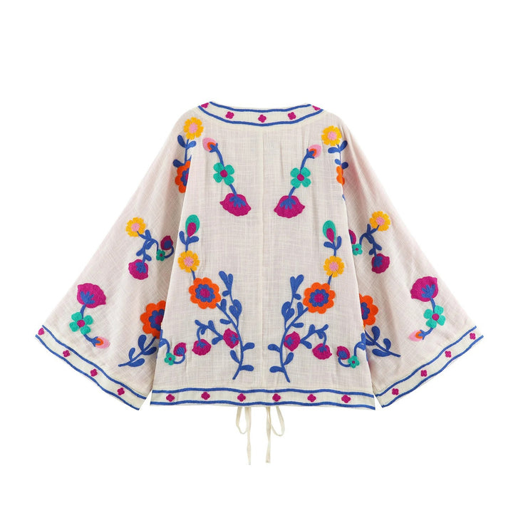 Women's embroidered kimono cardigan with floral embroidery Mune Fashion
