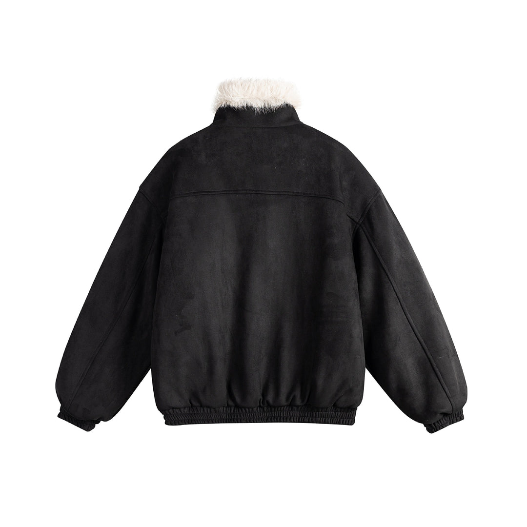 Ladies short cut velour imitation bomber jacket with teddy trim and adjustable neck strap Mune Fashion