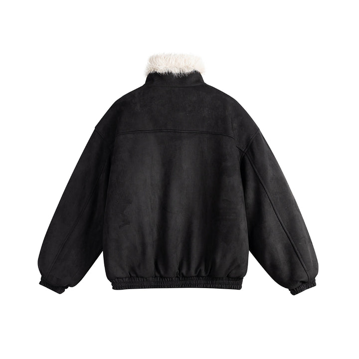 Ladies short cut velour imitation bomber jacket with teddy trim and adjustable neck strap Mune Fashion