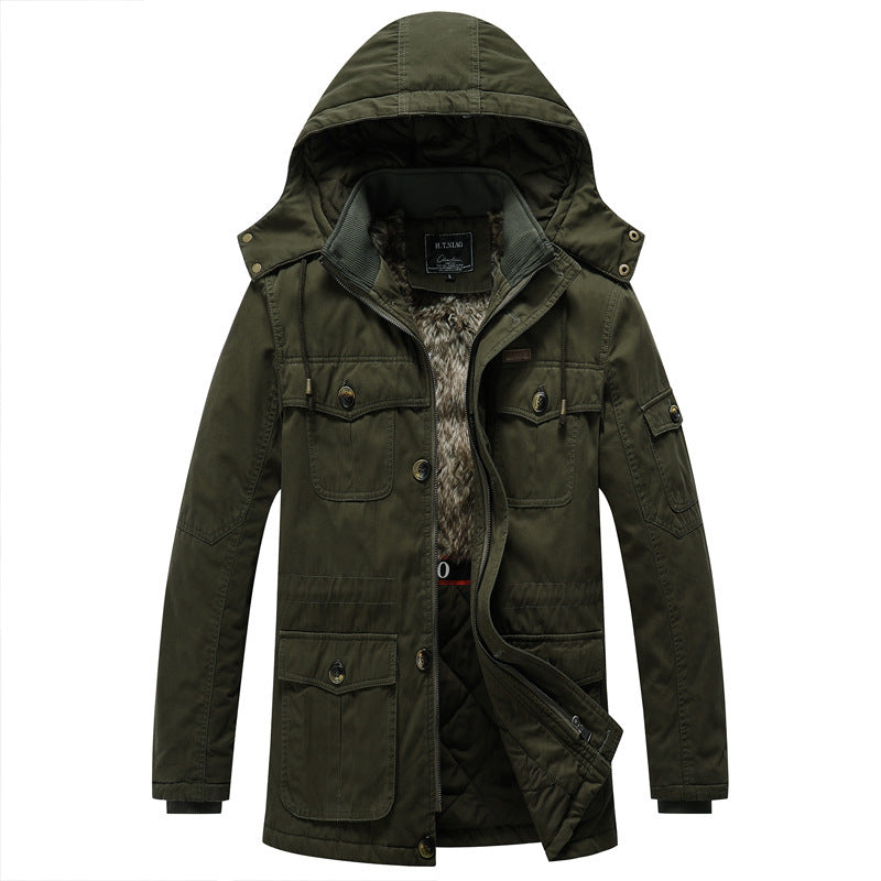 Men's canvas parka with quilted thermal lining, faux fur inner lining, and hood Mune Fashion