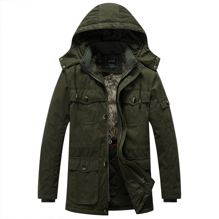 Men's canvas parka with quilted thermal lining, faux fur inner lining, and hood Mune Fashion