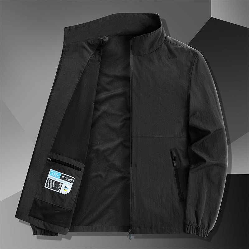Men's Lightweight Cotton Blend Transitional Jacket with Stand-Up Collar and Concealed Zipper Mune Fashion