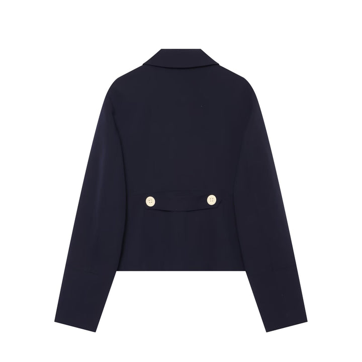 Women short cut utility jacket with shoulder flaps and large contrast buttons Drune