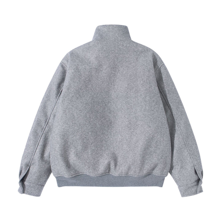 Unisex Boxy Wool Felt Bomber Jacket with High Stand-Up Collar, Fleece Lining and Ribbed Hem Mune Fashion