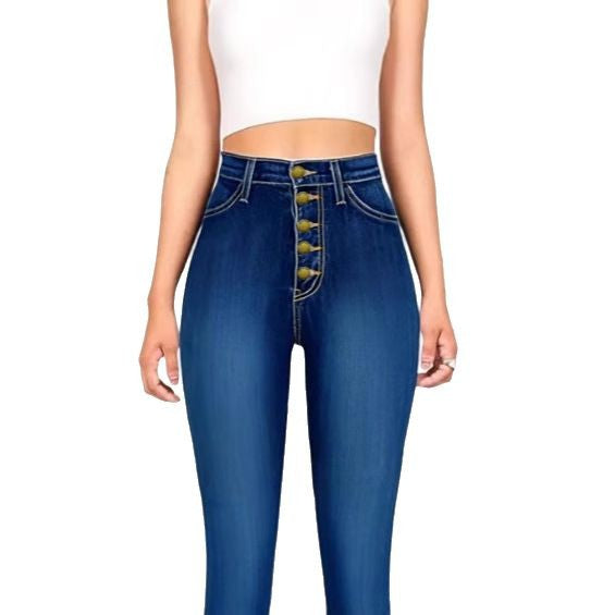 Women's high-waisted shaping flared jeans with visible button placket Mune Fashion