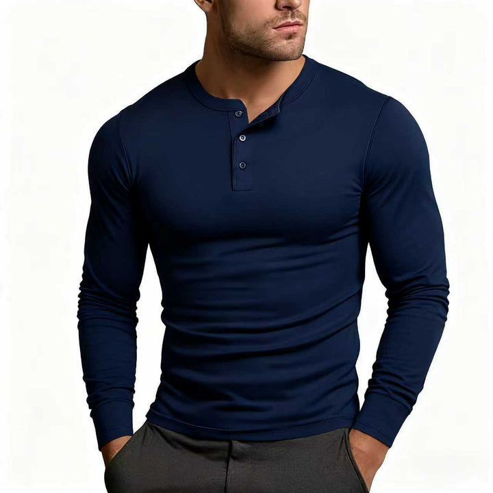 Men's fitted long sleeve Henley shirt made of cotton blend with button placket Mune Fashion