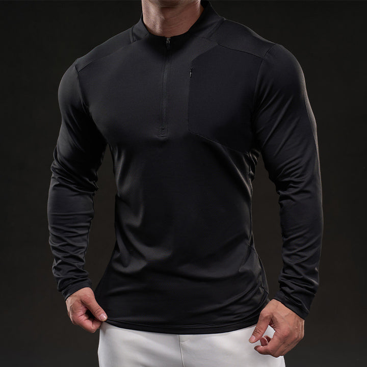 Men Breathable Functional Long Sleeve Shirt with Short Zip and Slim Fit Mune Fashion