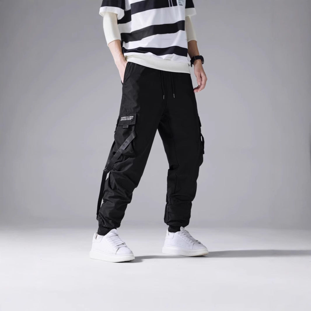 Men's tapered utility cargo pants in jogger style with multiple pockets, drawstring & elastic ankle cuffs Mune Fashion