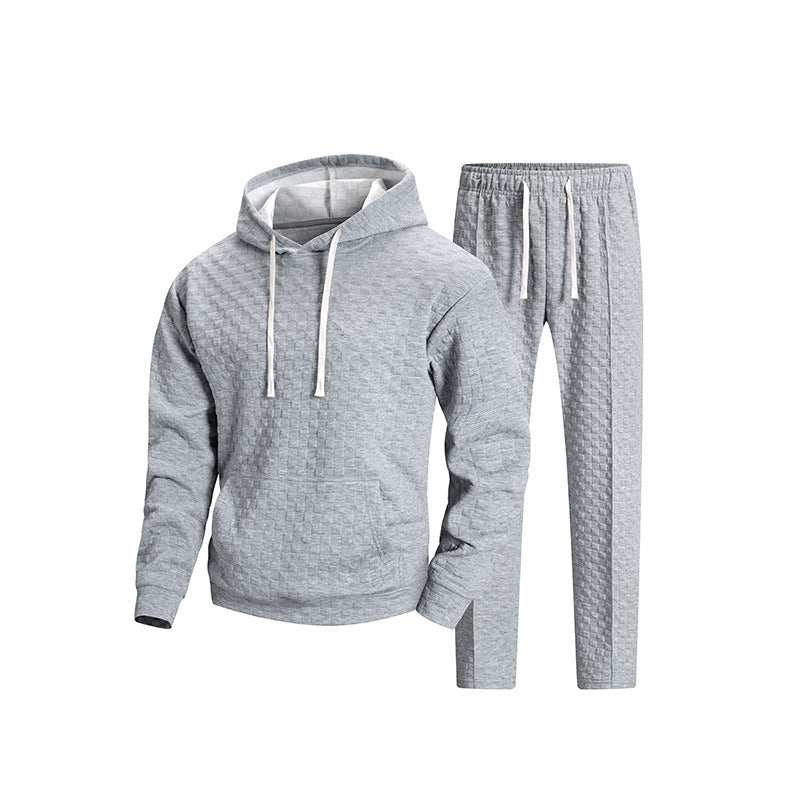 Men's Textured Casual Training Set with Hoodie and Tapered Jogging Pants Mune Fashion