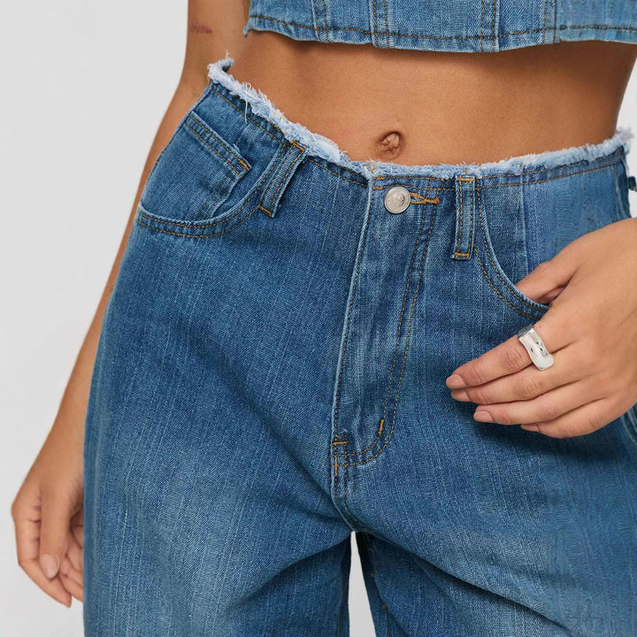 Women's high-waisted wide-leg jeans with raw waist, extra wide leg, and five-pocket design Mune Fashion