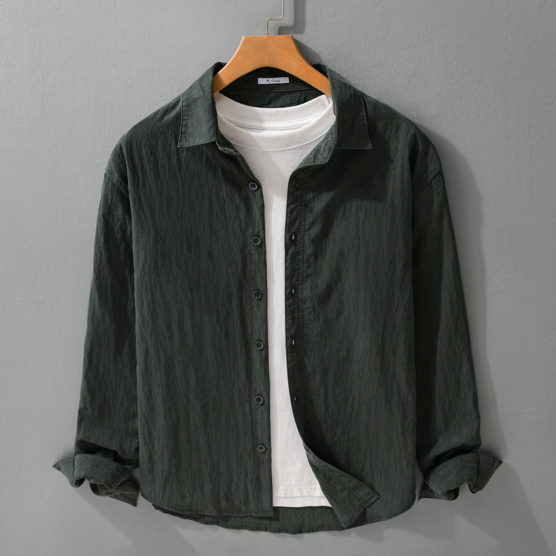 Men's Loose Crinkle Shirt made of Linen-Cotton Blend with Relaxed Fit and Wooden Buttons Mune Fashion