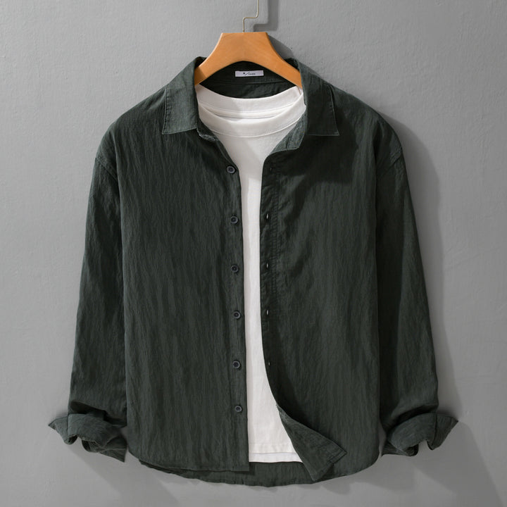 Men's Loose Crinkle Shirt made of Linen-Cotton Blend with Relaxed Fit and Wooden Buttons Mune Fashion