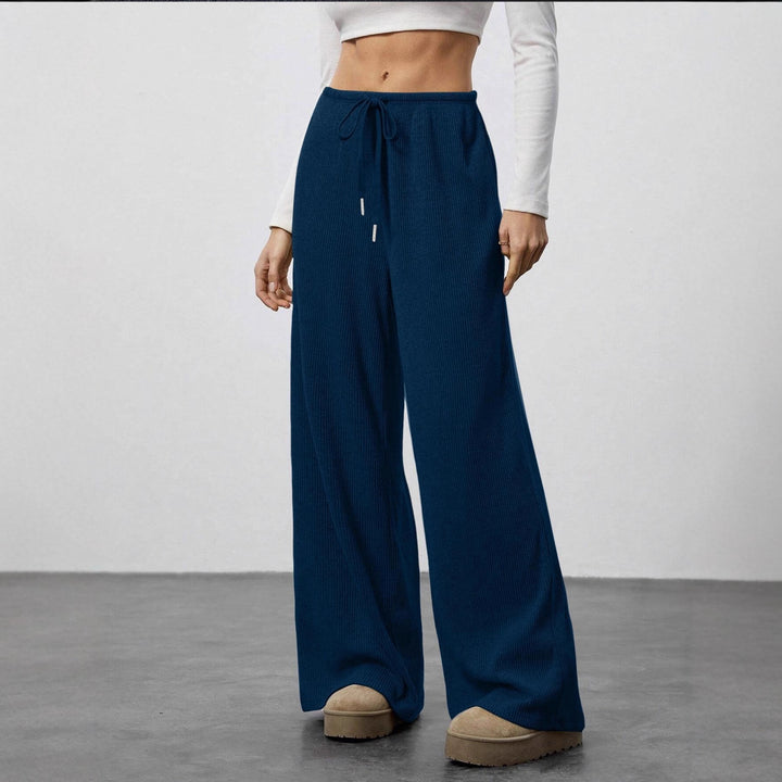 Women's Soft Ribbed Lounge Pants with Wide Leg and Drawstring Mune Fashion