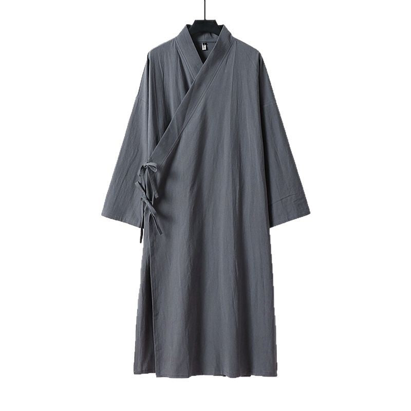 Unisex Longer Kimono Coat made of lightweight cotton blend with draped front and tie loop Mune Fashion