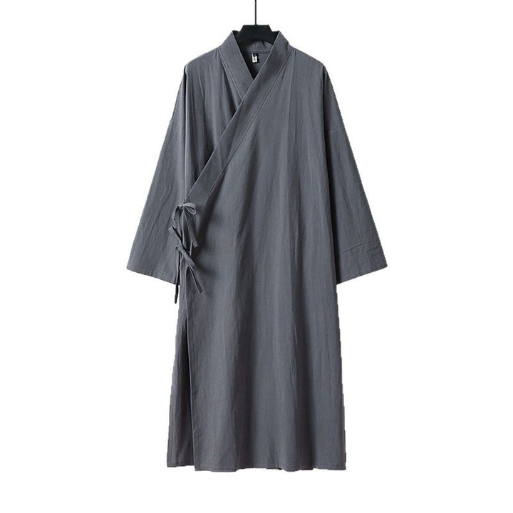 Unisex Longer Kimono Coat made of lightweight cotton blend with draped front and tie loop Mune Fashion