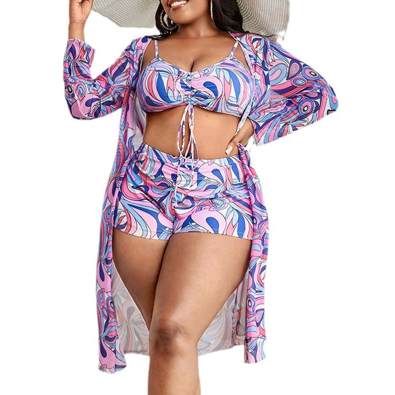 Women's bikini set with overlapping kimono and modern geometric patterns Mune Fashion