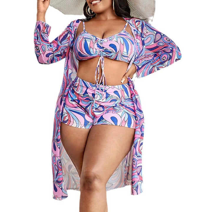 Women's bikini set with overlapping kimono and modern geometric patterns Mune Fashion