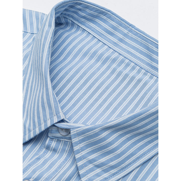 Women's oversized shirt with fine stripes, breast pocket, and rounded hem Mune Fashion