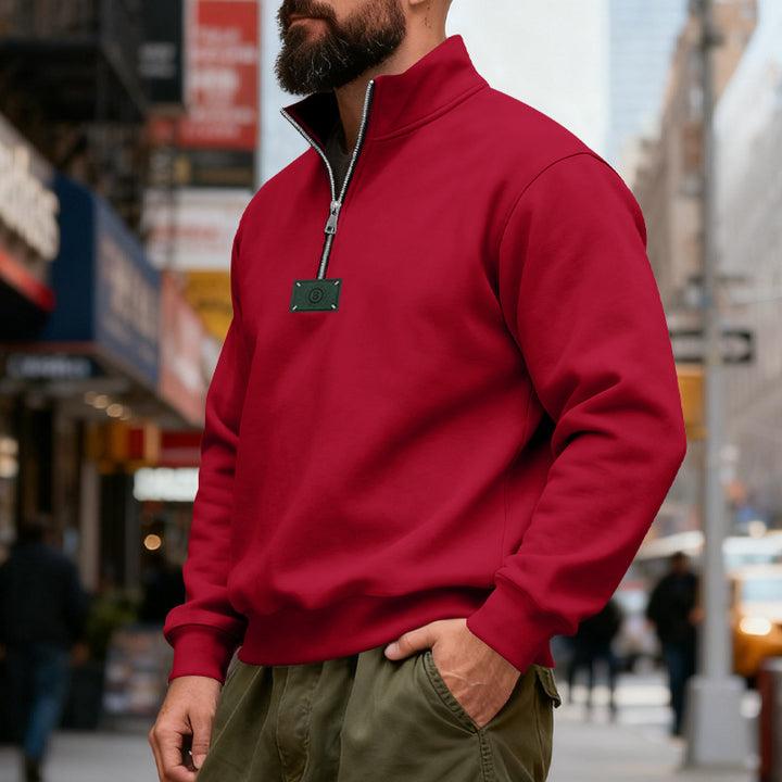 Men's high-collared quarter-zip sweatshirt made of heavy cotton fleece with stand-up collar Mune Fashion