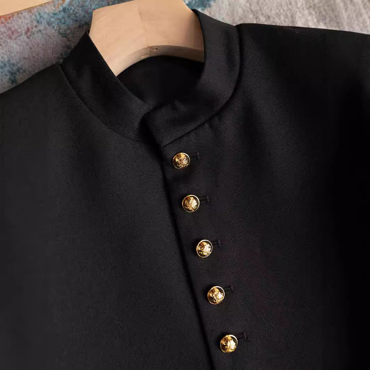Women's Fashion Jacket with Stand-up Collar and Gold Buttons Mune Fashion