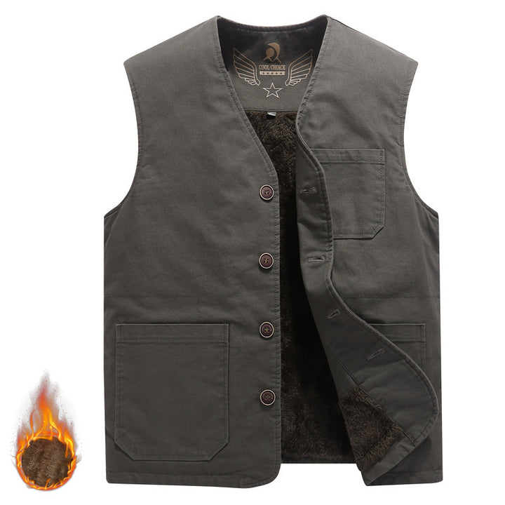 Men's Sleeveless Canvas Teddy Vest with Warming Fleece Lining and Patch Pockets Mune Fashion