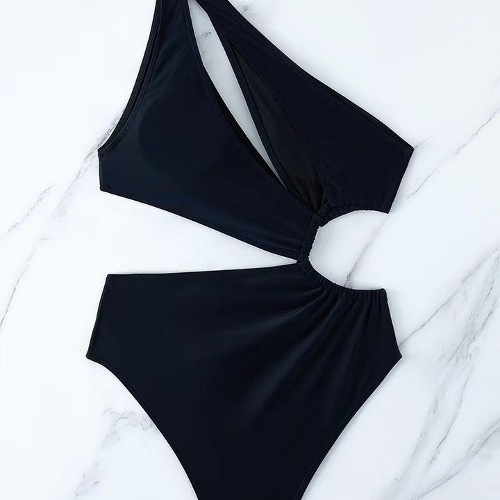 Ladies' one-piece swimsuit with asymmetrical cut and gathering Mune Fashion