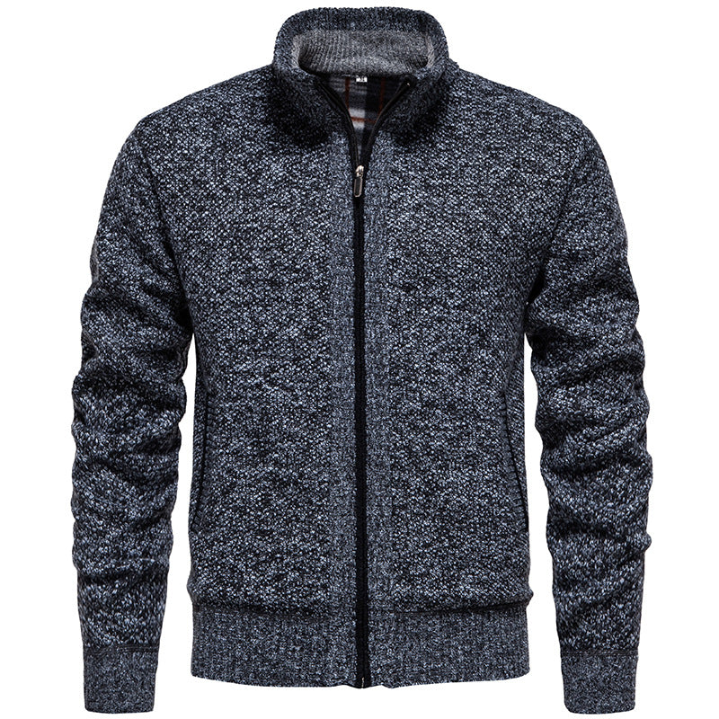 Men's structured knit cardigan with full zip and contrast-lined stand-up collar Mune Fashion